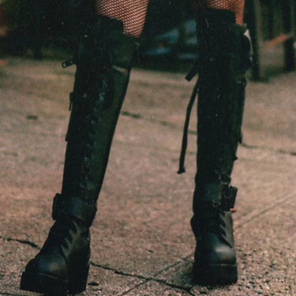 Current Mood Black Pocket Combat Boots Laceup US 5 - Picture 2 of 10